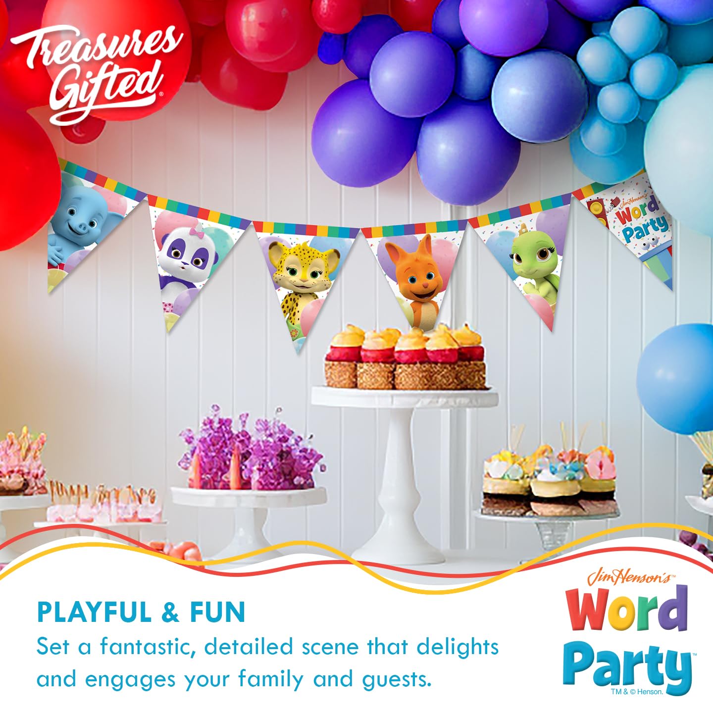 Jim Henson’s Word Party Backdrop - 4.25ft X 6ft Birthday Banner For Word Party Themed Parties - Reusable Decor