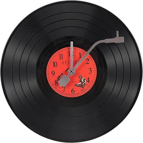 NOLITOY Reloj de pared de disco de música clásica divertida con pilas, silencioso, sin tictac, reloj de pared para sala de música de los años 50,
