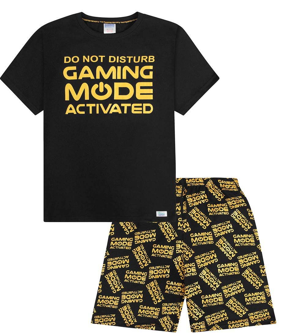 ThePyjamaFactory Do Not Disturb Gaming Mode Activated All Over Print Short Pyjamas Gold (9-10 Years)