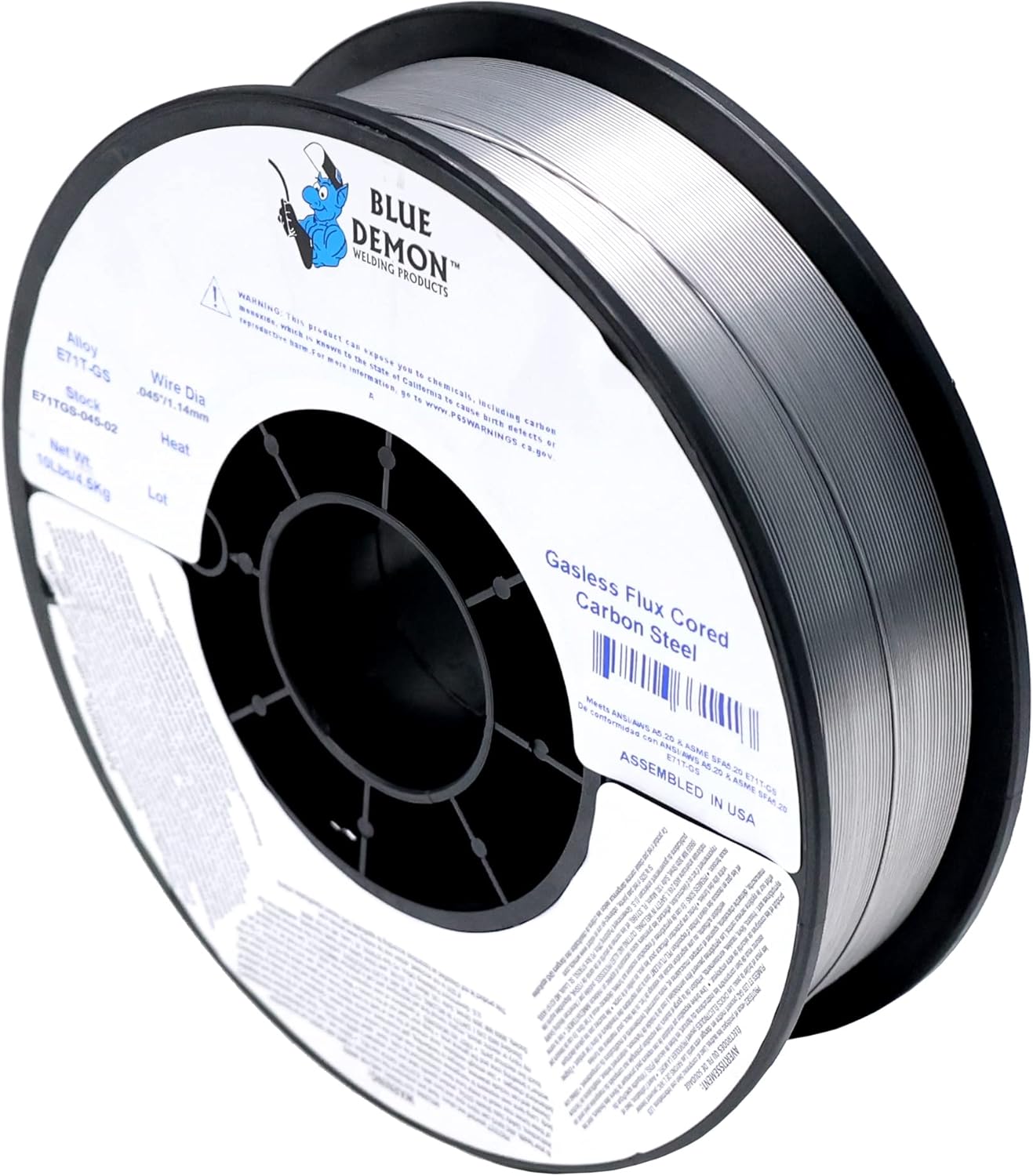 Blue Demon E71TGS X .045” X 10 LB MIG/GMAW Gasless Flux Core Carbon Steel Welding Wire, All Position, Easy Slag Removal, Formulated to Provide Porosity-Free, X-Ray Quality Welds