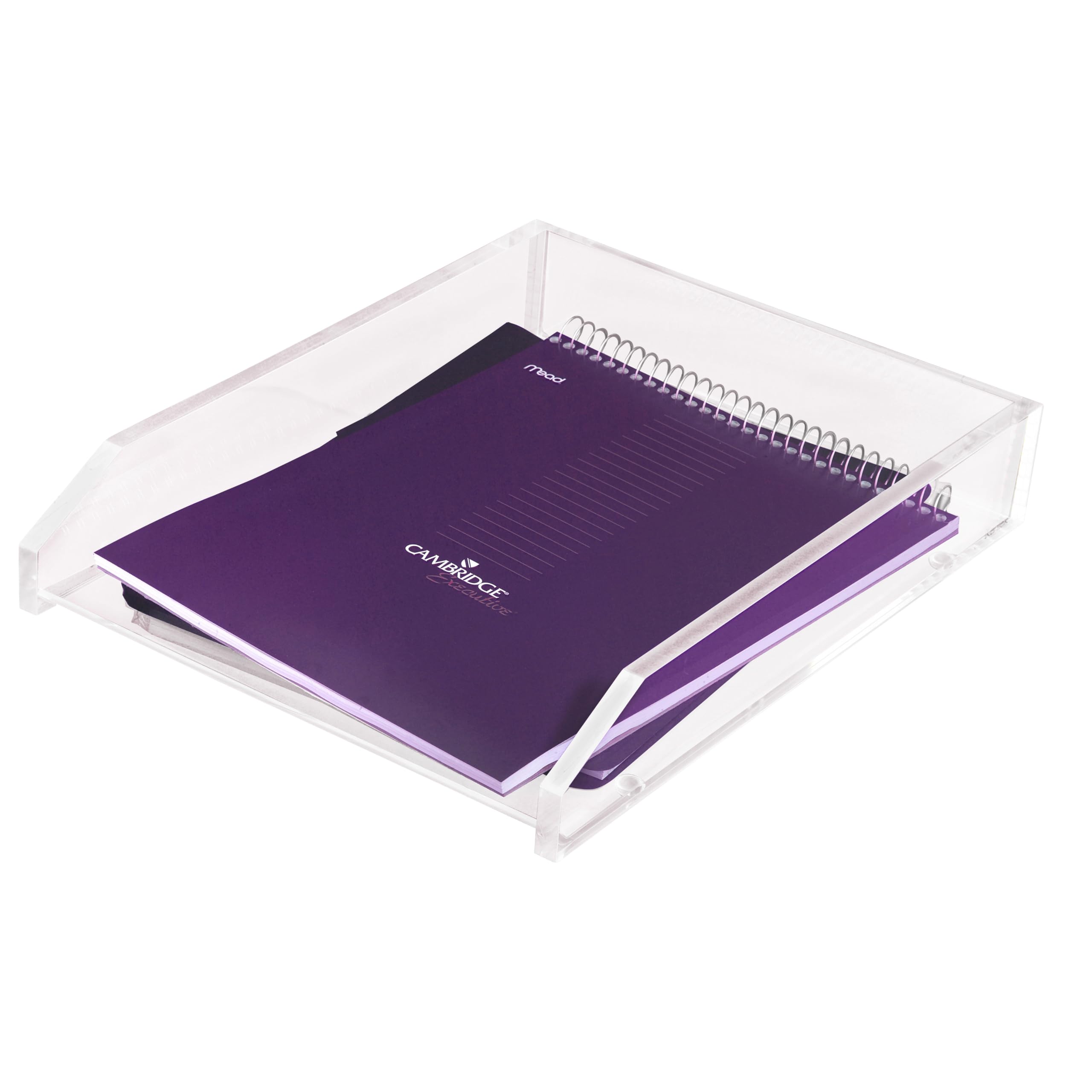 Kantek Przezroczysta akrylowa duża taca na listy, organizer na biurko z możliwością układania w stos, ładowanie od przodu, 27 x 35 x 6 cm, antypoślizgowe nóżki, organizer biurowy, akcesoria biurkowe