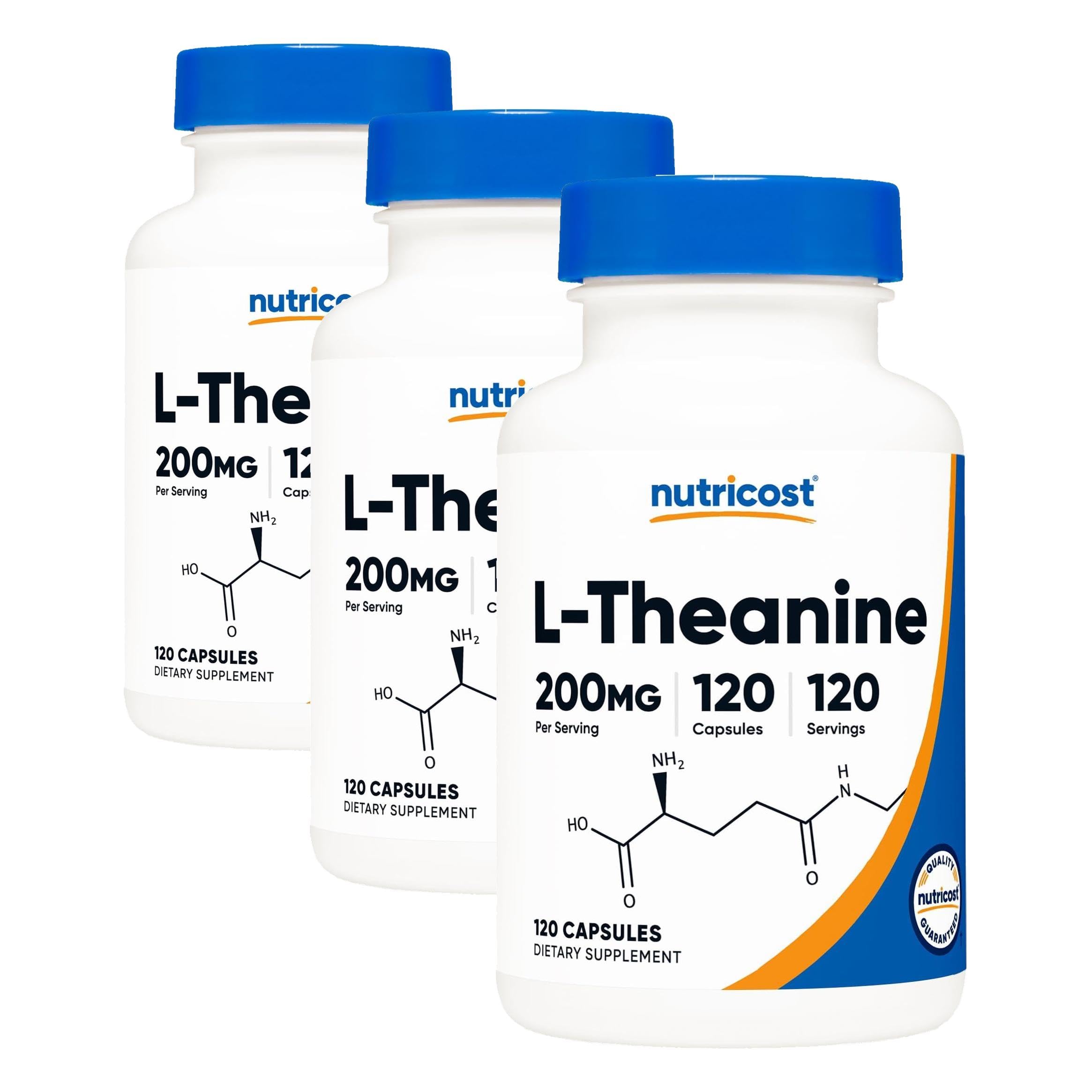 Nutricost L-Theanine 200mg, 120 Capsules, Double Strength, Gluten Free (Pack of 3) 120 Count (Pack of 3)