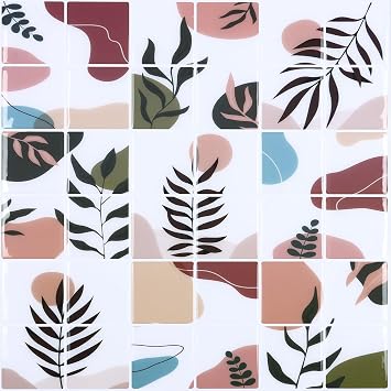 CHIHUT 12x12 Boho Botanical Leaf Peel and Stick Backsplash Tiles Decorative Renter Friendly Backsplash for Kitchen Bathroom Shower Walls 16 Sheets Self Adhesive Waterproof Removable Wall Tiles
