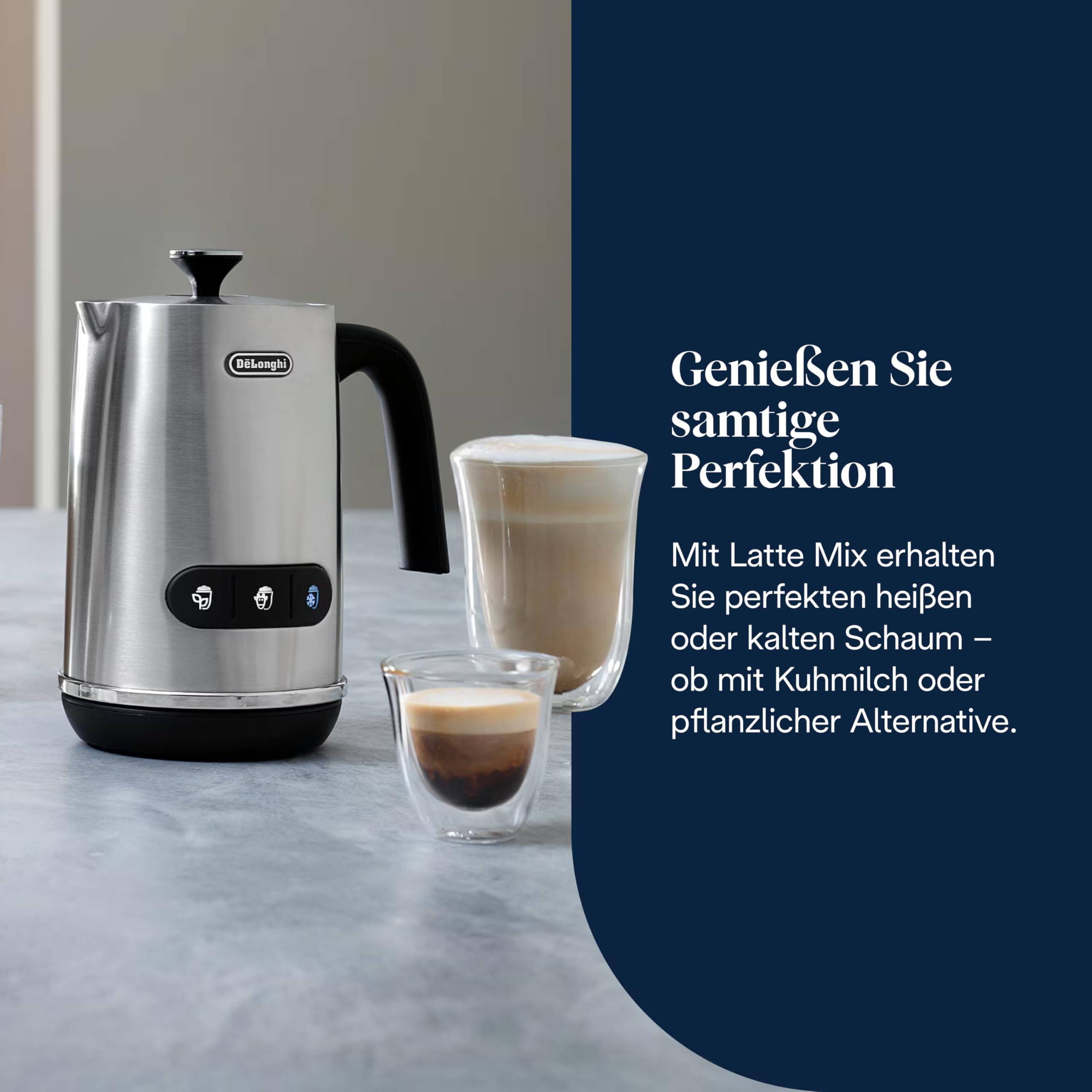De'Longhi Elektrischer Milchaufschäumer LatteMix EMF3.M, für heiße & kalte Milch & pflanzlichen Alternativen, einfache Reinigung, transparenter Deckel, 3 Tasten, 250ml, Weiß