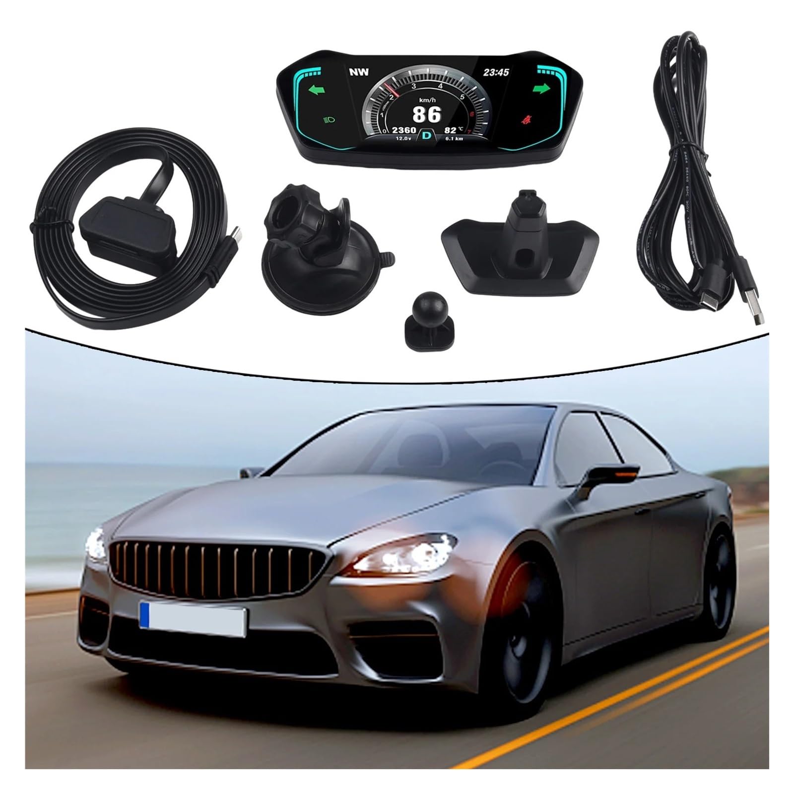 Universal Car HUD Uniwersalny Alarm Samochodowy Temp Samochodowy Cyfrowy Wyświetlacz Head Up Wskaźnik RPM Prędkościomierz Przyrząd Wielofunkcyjny