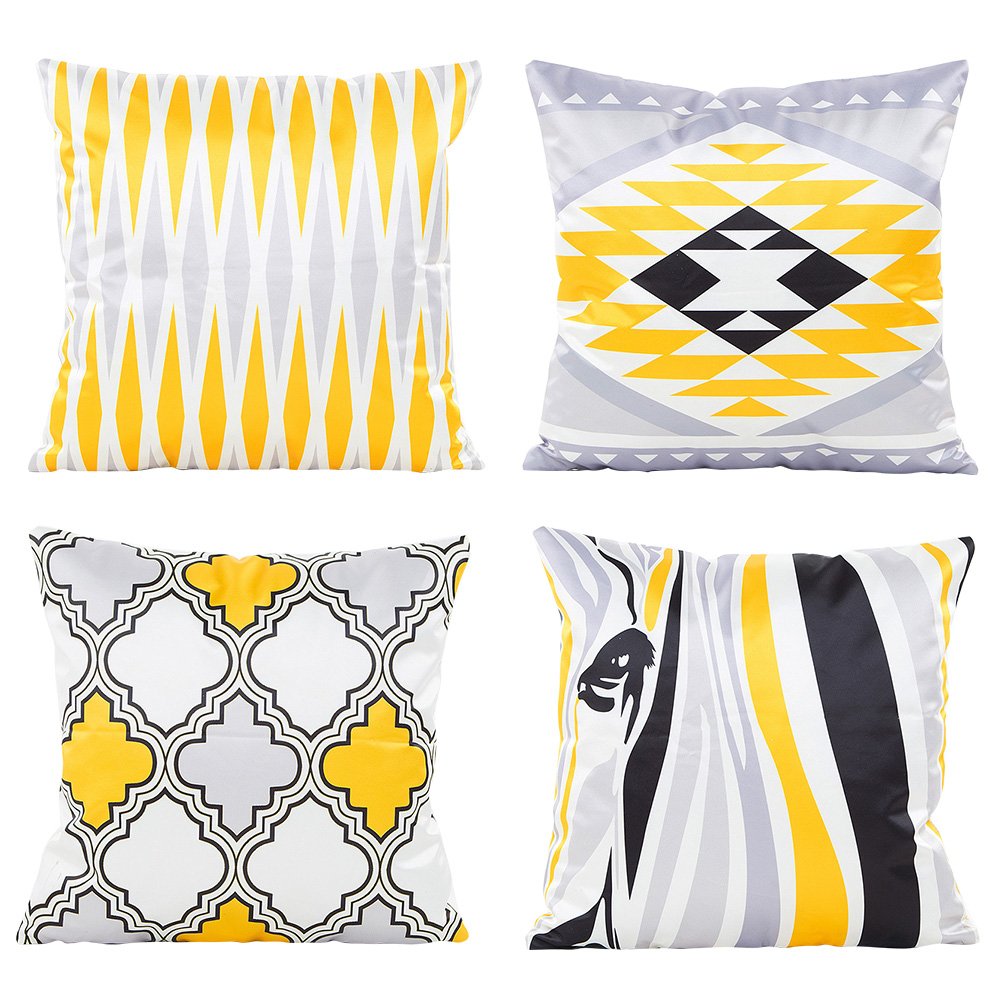 ele ELEOPTION4 Pcs Decorative Pillowcases 18X18 Square Removable and Washable Throw Pillow Covers Geometric Gold Printing Foil Waist Throw Back Cushion Cover Sofa (Simulation Silk Satin 4)