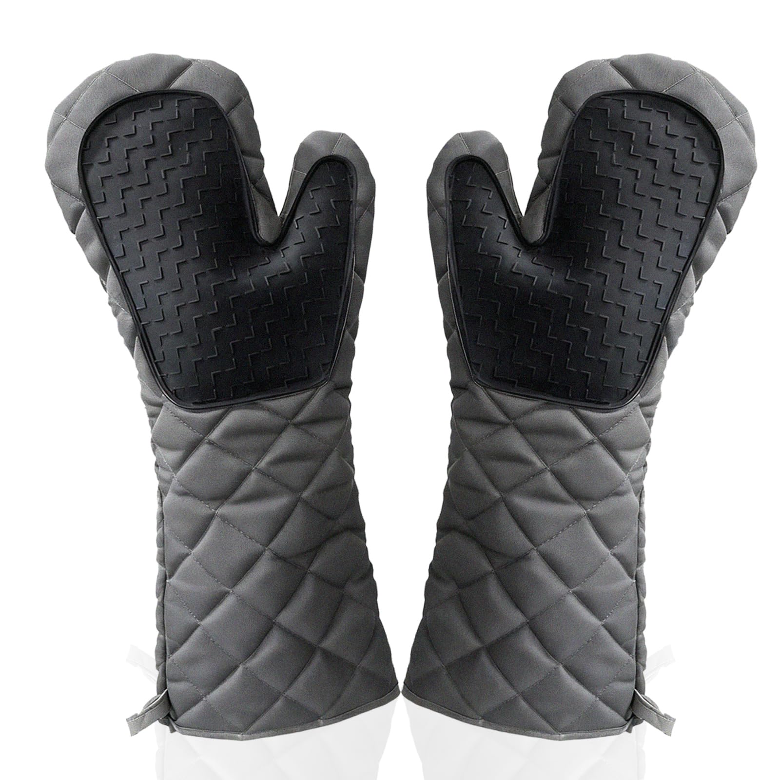 Oven Mitts, 18.5 inch Extended Silicone Oven Mitts, Heat Resistant to 500°F Oven Gloves with Soft Liner, Flexible Non-Slip Silicone Kitchen Gloves for Baking, BBQ and Grilling - Grey