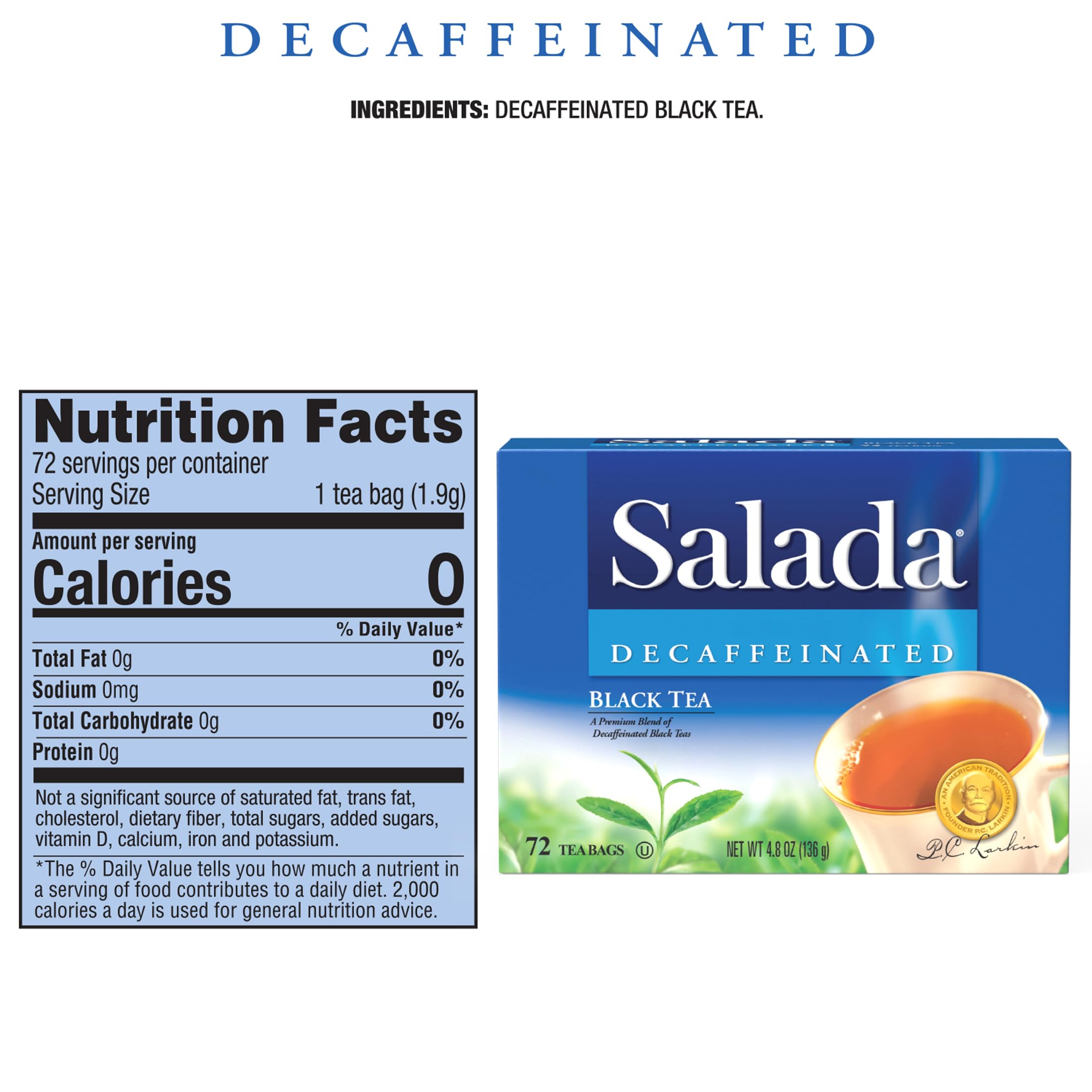 Salada Decaffeinated Black Tea Blended Strong Black Tea with 72 Tea Bags Per Box (Pack of 2) Contains Caffeine Brew Hot Flavored Rich in Antioxidants Original Blend - Image 4