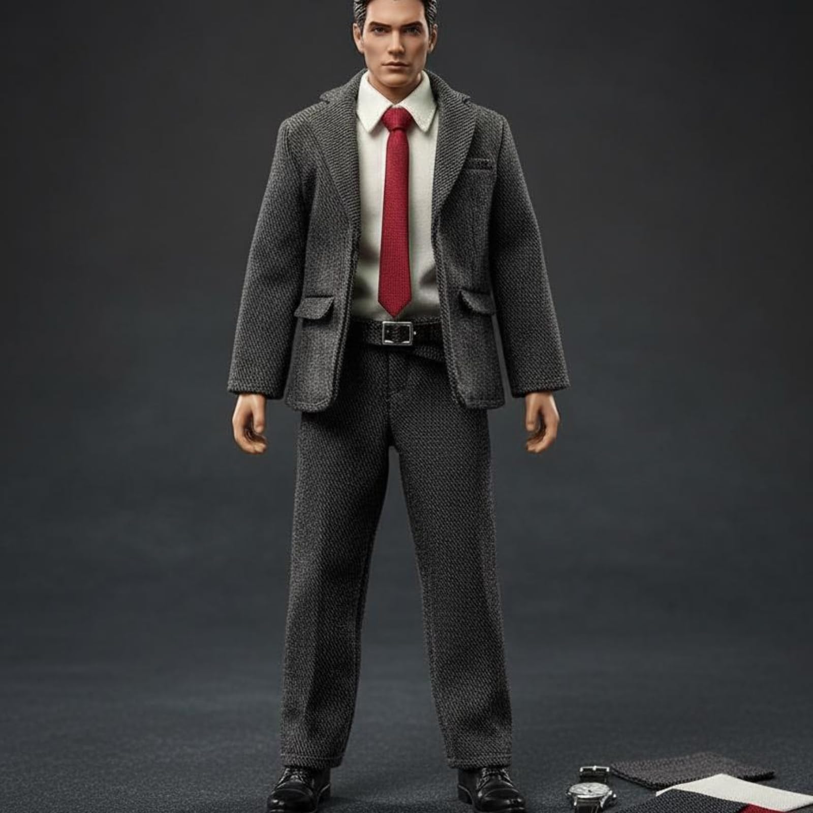 Traje Formal para Muñeco Articulado Ropa de Figura 1/12 con Chaqueta Pantalón Camisa y de Tela Cosida con Solapas y Cinturón Adecuado para Fotografía