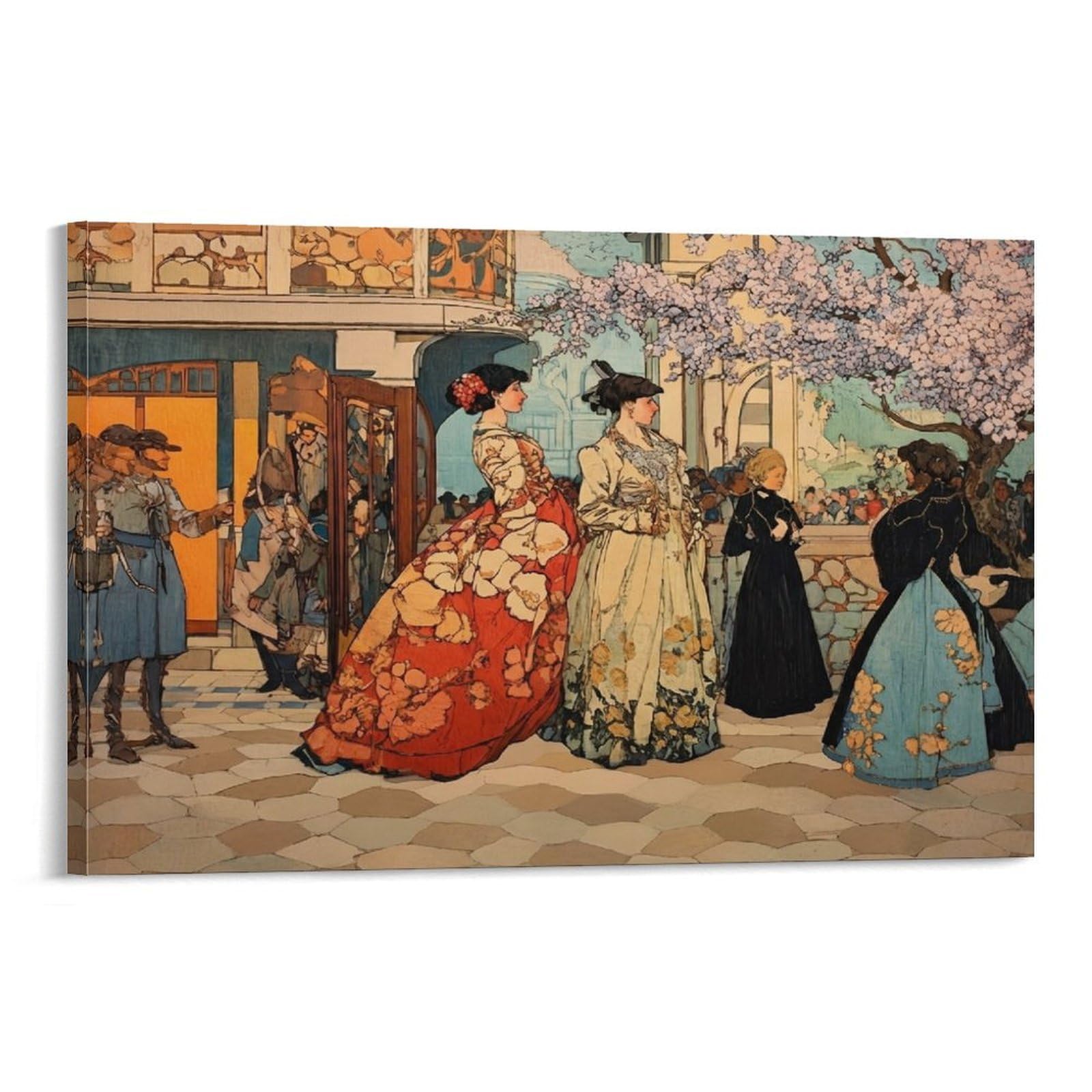 CPLVKWRQJ Victorian Women Fashion Individual Historical Ball Scene Painting Canvas Wall Art - Office Canvas Print Fade Resistant Wall Focal Art Ready to Hang 12x18inch(30x45cm)