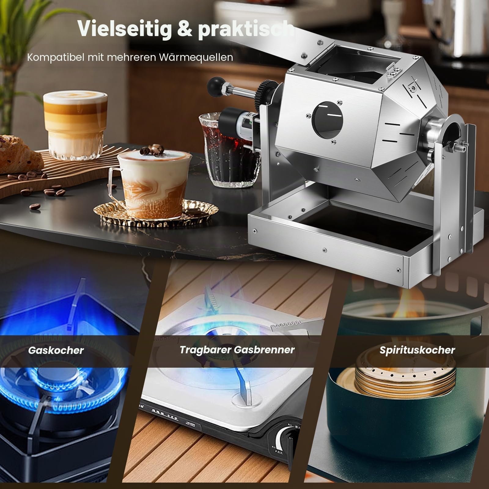 Huanyu Kaffeeröster mit Kaffeebohnenkühler 500g Kapazität Kaffeeröster Maschine Edelstahl Elektrischer Kaffeebohnenröster Multifunktionaler Röster für Erdnüsse und Körner