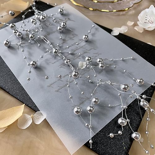 Miniatura 7 de TeaSu Cadena de perlas de 12 piezas para centro de mesa de boda, relleno de jarrón y decoración para velas flotantes - plata