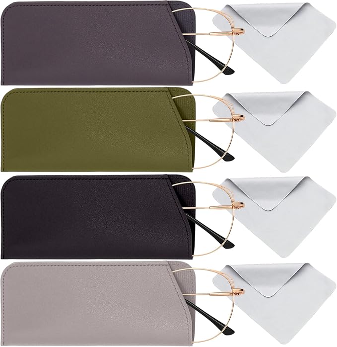 VEGCOO 4 Pack Soft Glasses Cases, Leather Sunglass Case Eyeglasses Case