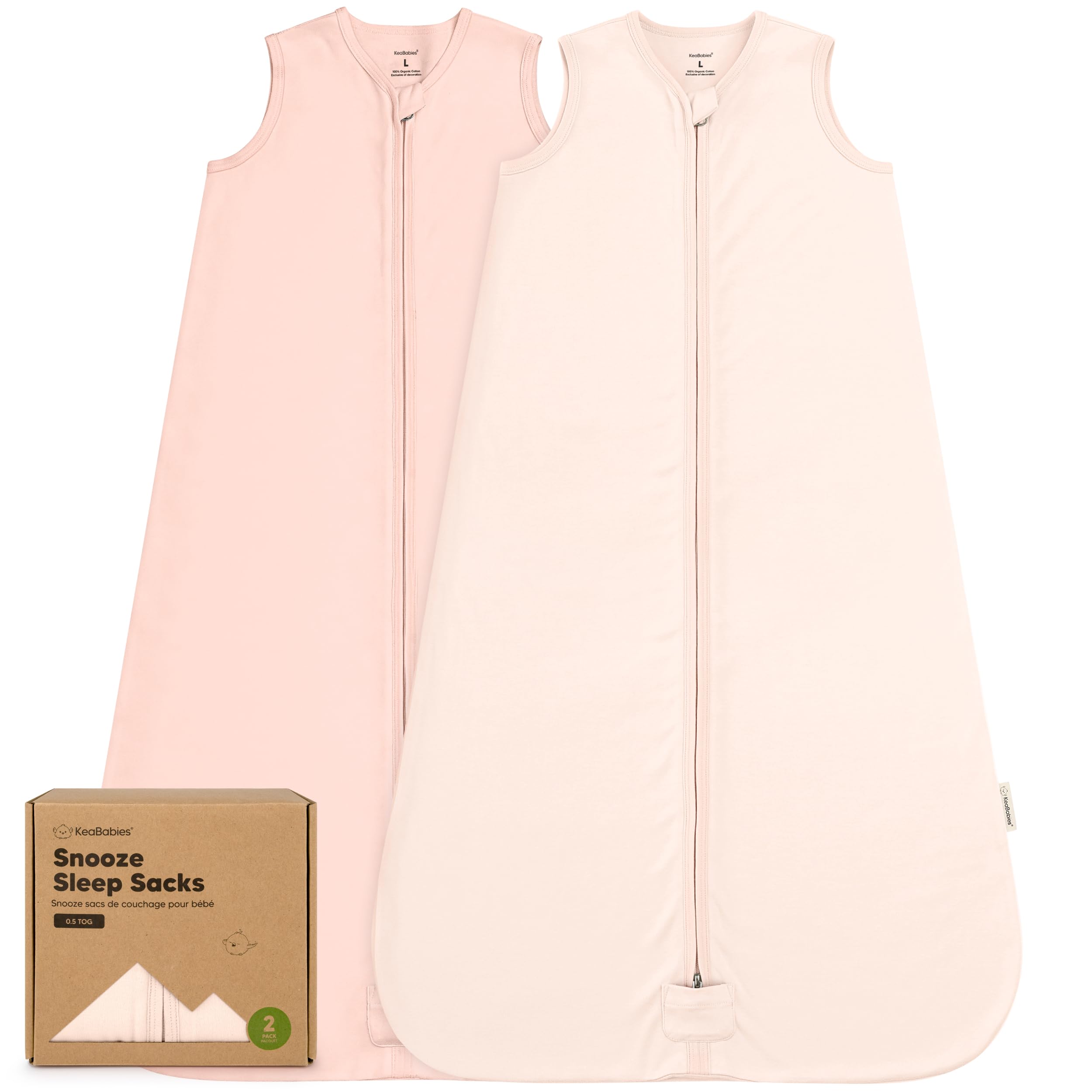 2-Pack Baby Sleep Sacks,Zipper Wearable Blanket - 0.5TOG Organic Cotton,Lightweight,Soft Cozy Toddler Sleeping Sack 12-24 months,Easy to Wear Large