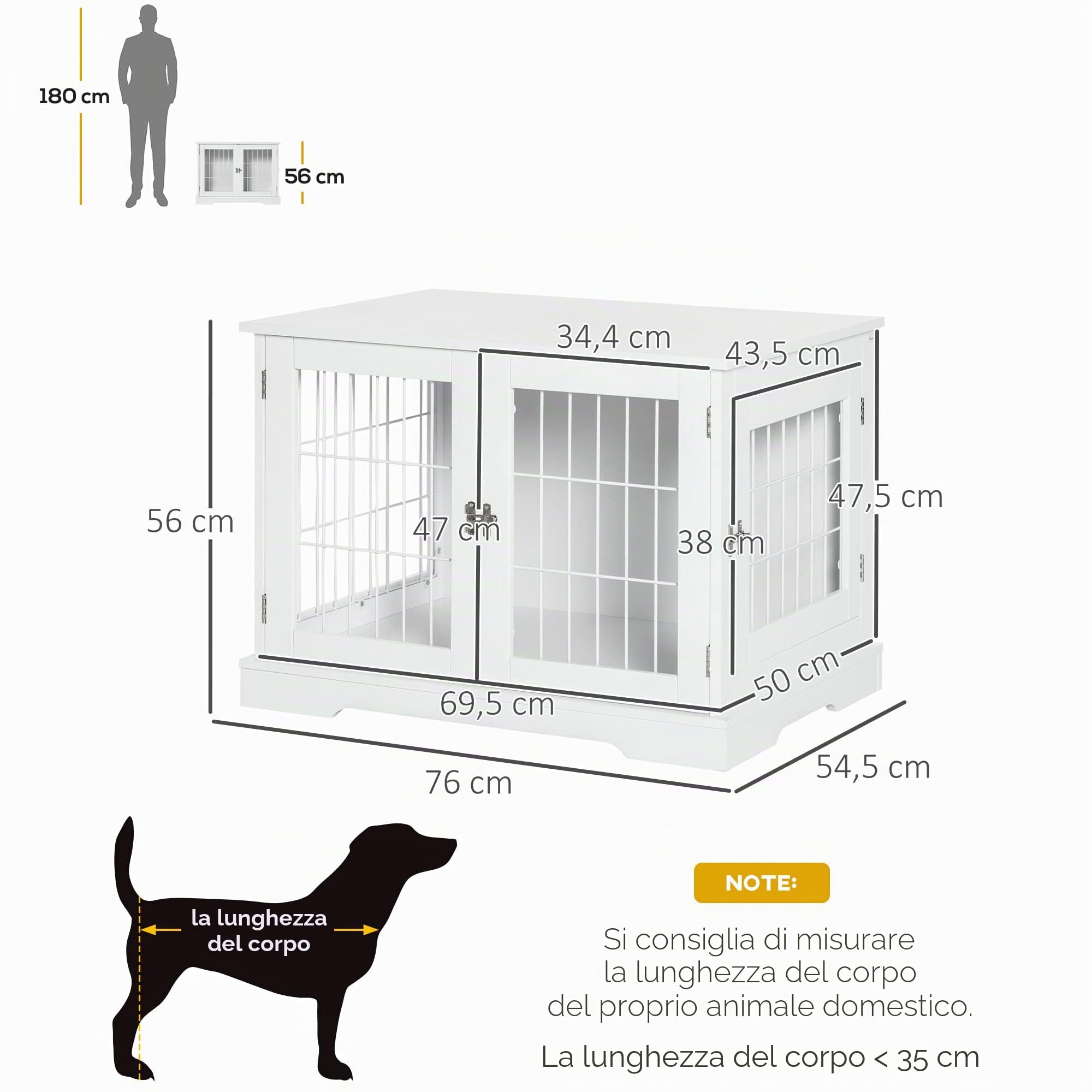 PawHut Gabbia per cani 2-in-1 Tavolino 2 Porte 76L x 54,5W x 56H cm | Mobile per gabbia per cani da interno, porte bloccabili, metallo e MDF