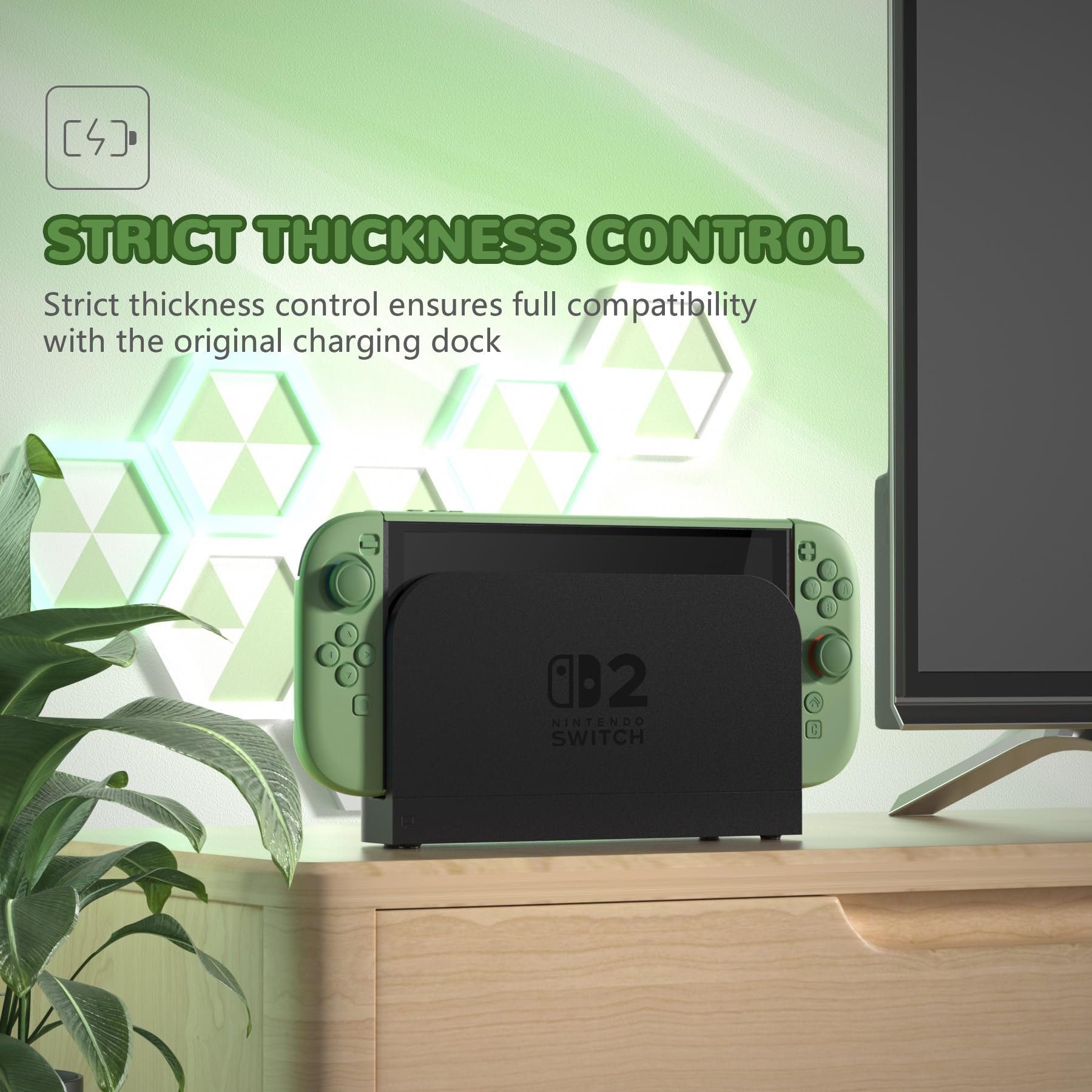 PlayVital Split-Schutzhülle für Switch 2, Kratzfeste Hülle, Dockbares Case, Ergonomischer Griphülle mit Klappständer & Joystick Kappen Zubehör für Nintendo Switch 2, Matcha Grün