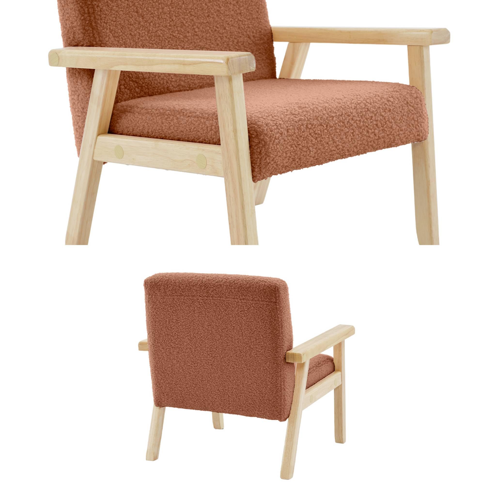 sweeek Poltrona scandinava per Bambini in Tessuto Bouclé e Legno di hevea Terracotta - 47x43.5x50 cm