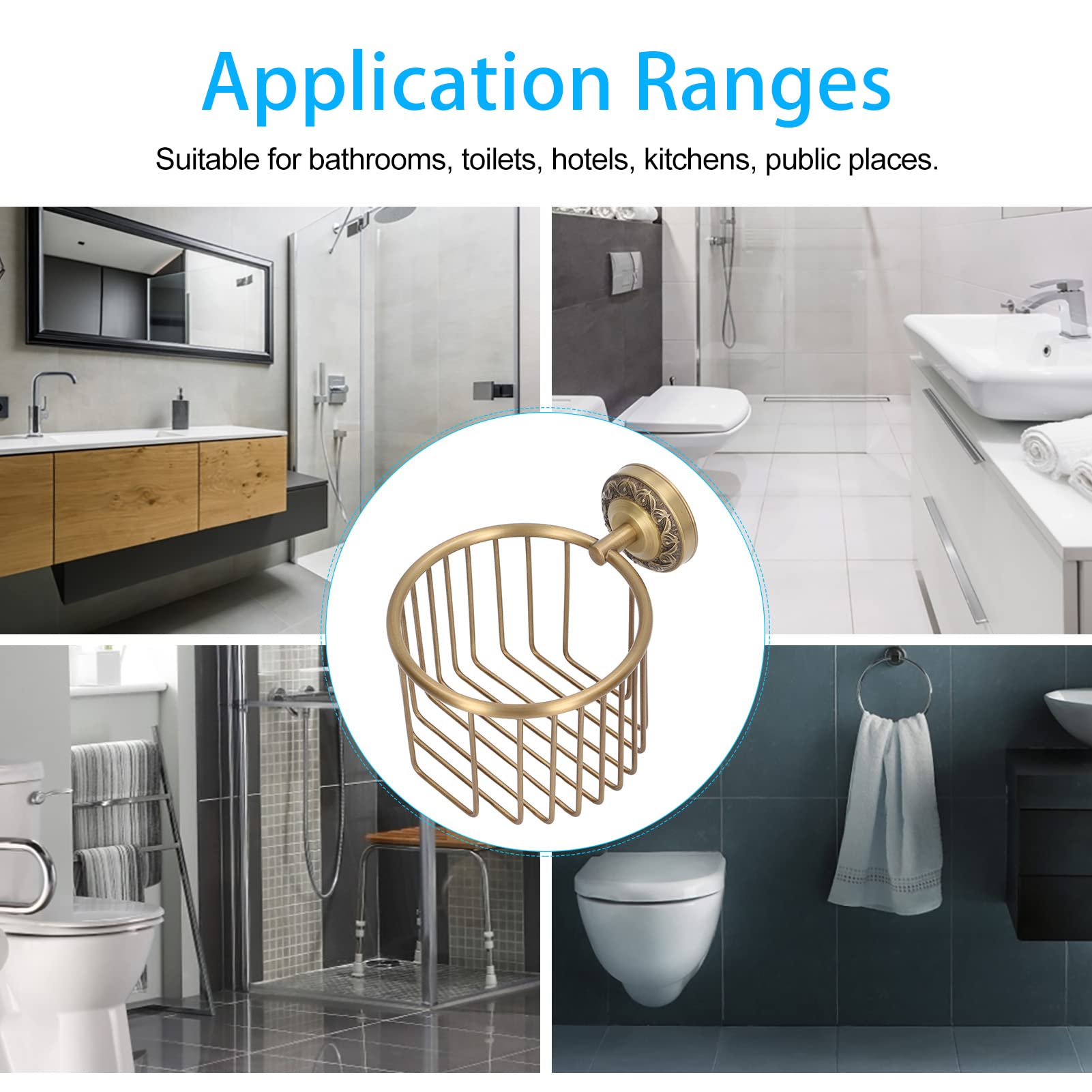Kitchen Roll Holder, Antique Brass Paper Towel Rack Stylish Wall Mount Toilet Roll Holder - Image 4