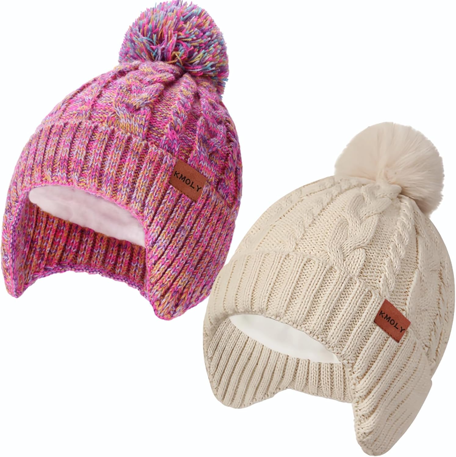 KMOLY Kids Toddler Winter Hat 2PCS,Thick Warm Beanies with Pom Pom Fleece Lined Earflap Knit Hat for Boys Girls Children KMOLY Kids Toddler Winter Hat 2PCS,Thick Warm Beanies with Pom Pom Fleece Lined Earflap Knit Hat for Boys Girls Children