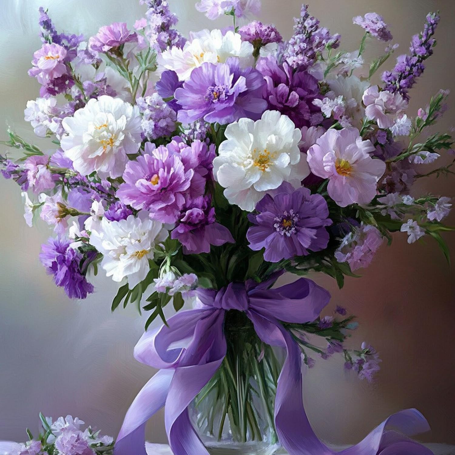 Purple & White Flowers Diamond Painting, 5D Diamond Painting Kit for Adults, DIY Diamond Art Kit with Rhinestone Gems, Floral Diamond Paintings Kit for Home Wall Decor, 30 x 40 CM Pixel Art Craft-image-18