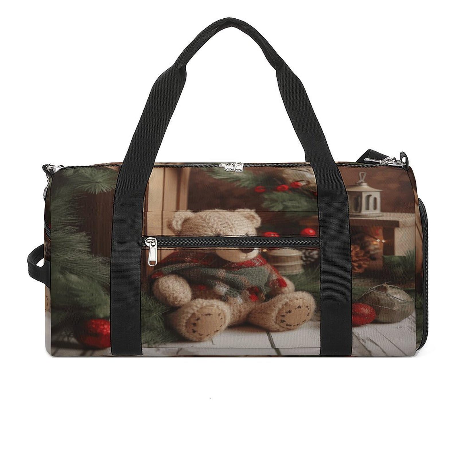 Turnbeutel für Damen und Herren, Weihnachtsbaumzweig, Bären-Puppen-Druck, Turnbeutel, wiederverwendbar, Turnbeutel mit Schuhfach, Stil, Einheitsgröße, modern, Stil:, Einheitsgröße, Modern