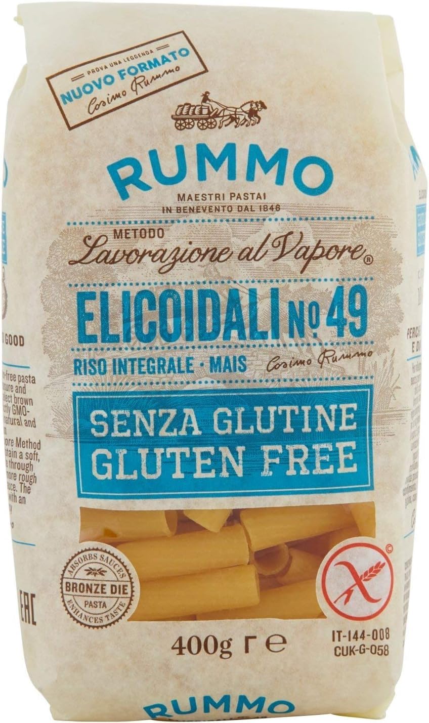 Italian Gourmet Elicoidali No.49 Pasta senza glutine Mais Reis 24 x 400g | Trafilata al bronzo, Vollkorn-Basis mit bissfestem Halt, nimmt Saucen sehr, Gesamtnettogewicht 9,6 kg + Kostenlos Polpa 400g