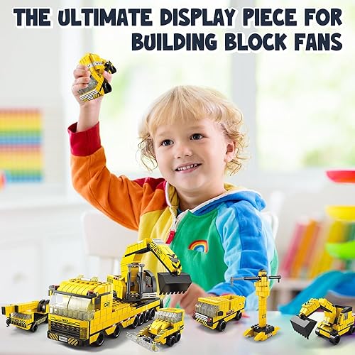 Miniatura 2 de Juegos de construcción de vehículos de construcción de ingeniería  1000 piezas STEM 6 en 1 cargador de excavadora de bloques de construcción modelo