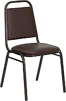 Vista 3 de EMMA + OLIVER Silla trapezoidal del banquete de la parte posterior, marco marrón de la vena del vinilo/cobre