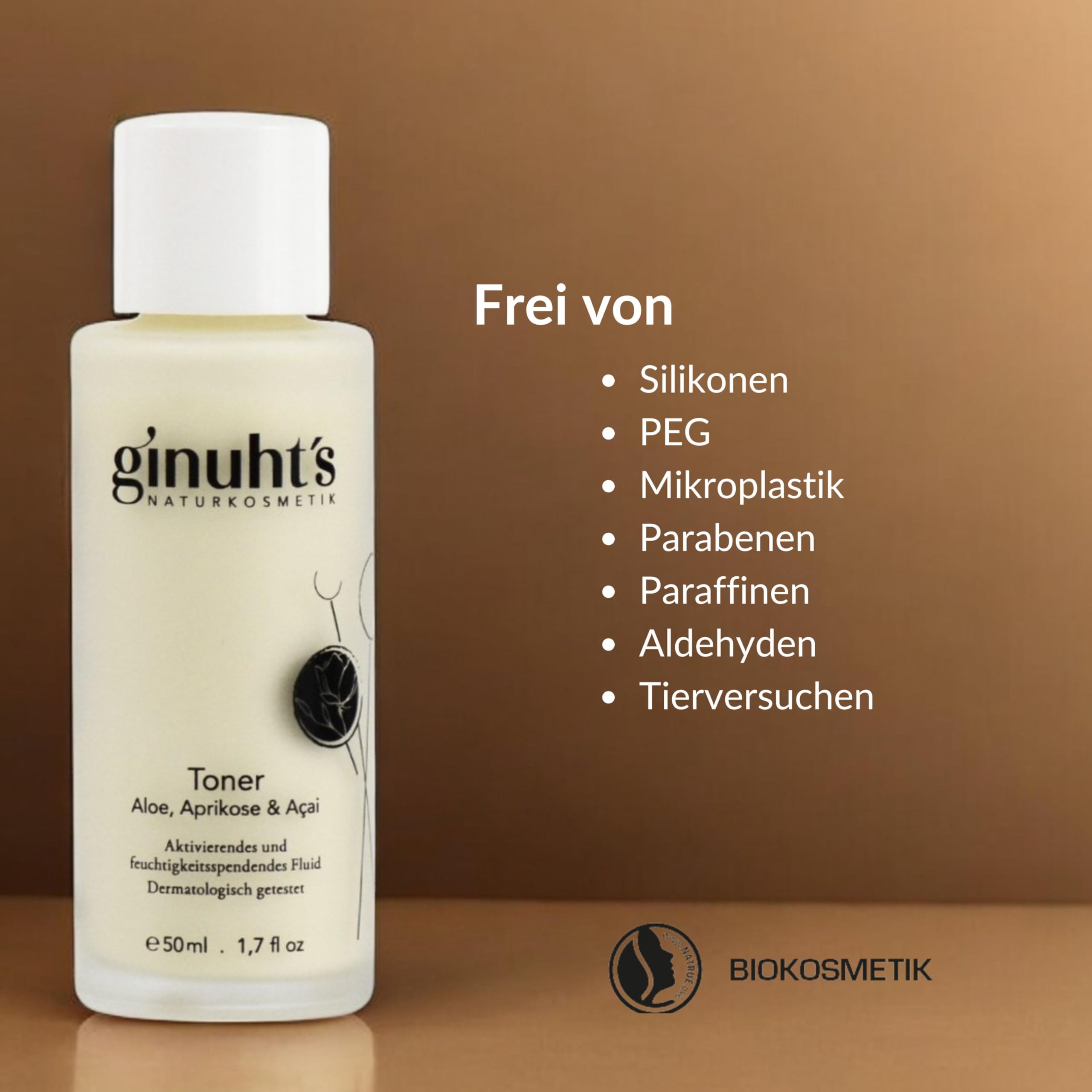 ginuht´s NATURKOSMETIK Gesichtstoner 100% Bio regenerierend & hautstraffend | Toner für alle Hauttypen | Aktivierendes Fluid mit Aloe Vera, Aprikose & Açai (50ml)