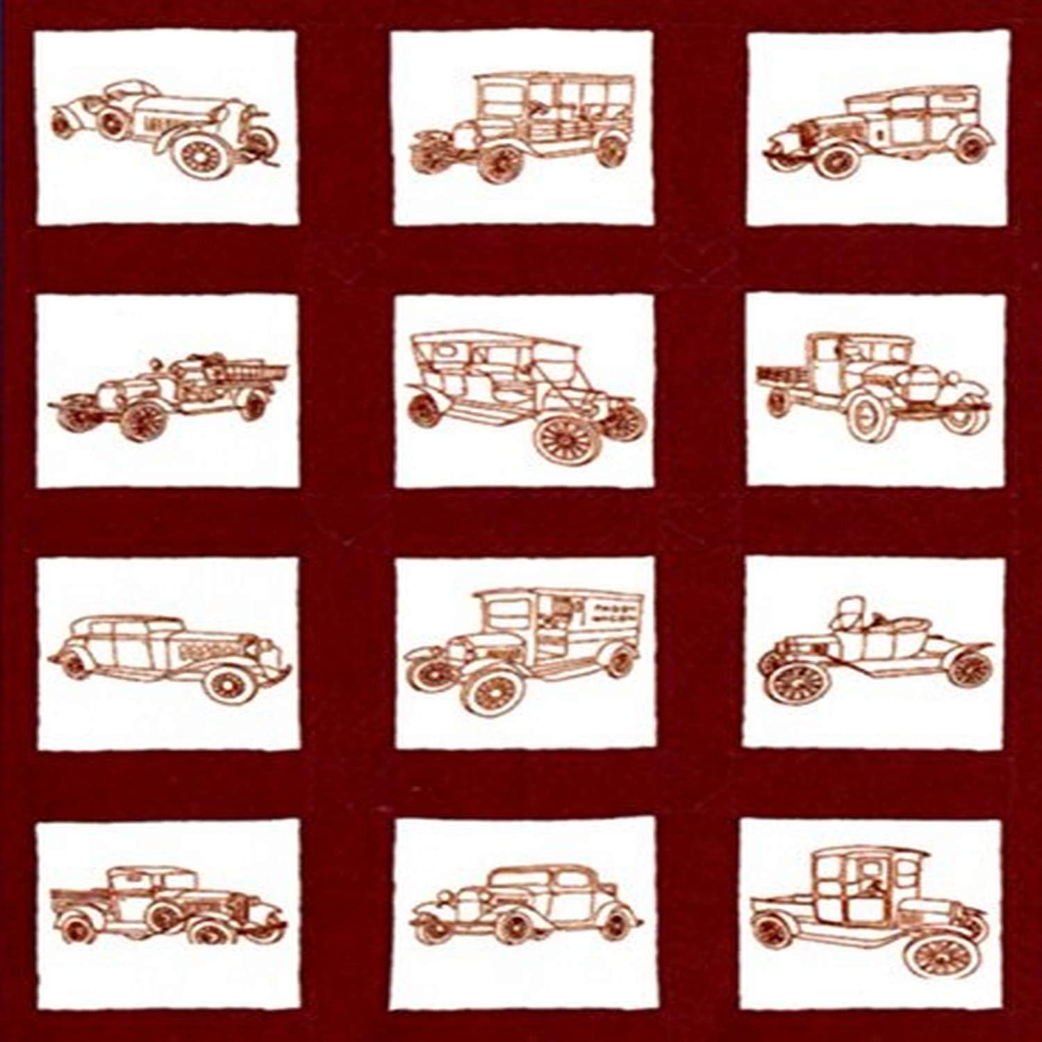 Jack Dempsey Themed Stamped White Quilt Blocks 9X9 12/Pkg-Vintage Vehicles