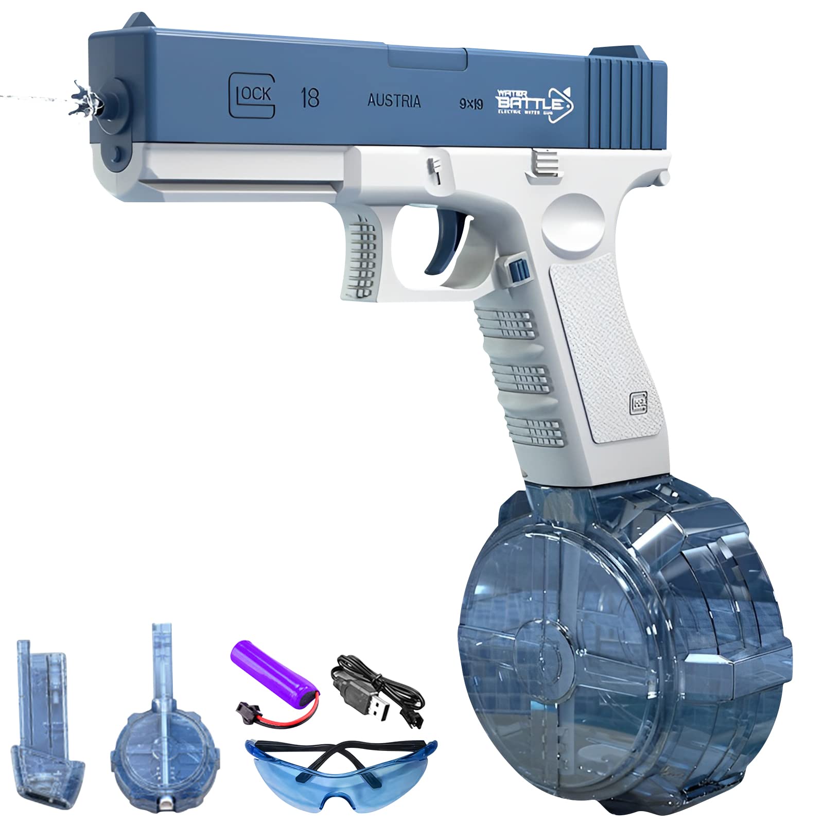 Spyra Go Wasserpistole Elektrisch Mit Automatische Saug ,Wasserspritzpistolen Wasserpistolen Großer Reichweite Spritzpistole Wasser Pistole Spielzeug Für Erwachsene Kinder (Blau Elektrische Wasserpistole