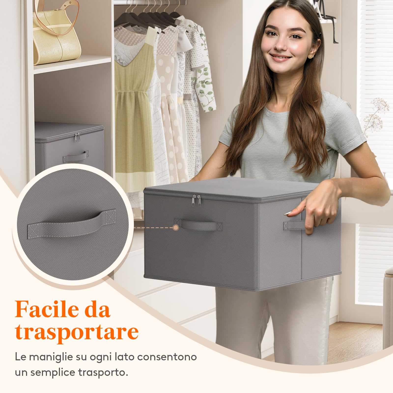Lifewit Scatole Portaoggetti Tessuto 40L Set di 3, Ceste Portaoggetti con Coperchio, Contenitori per Armadio con Cerniera, Scatole per Armadio Salvaspazio per Vestiti 40×40×25cm, Giocattoli, Grigio