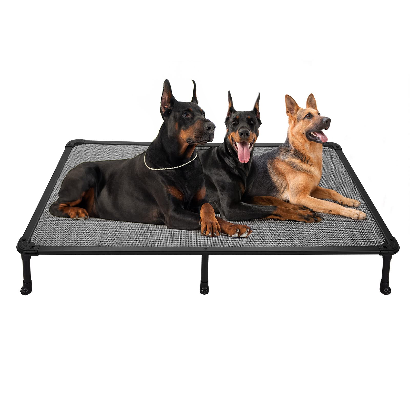 Veehoo Chew Proof Elevated Dog Bed - Cooling Raised Pet Cot- Rustless Aluminum Frame and Durable Textilene Mesh Fabric, Unique Designed No-Slip Feet for Indoor or Outdoor Use, Black Silver, XX Large