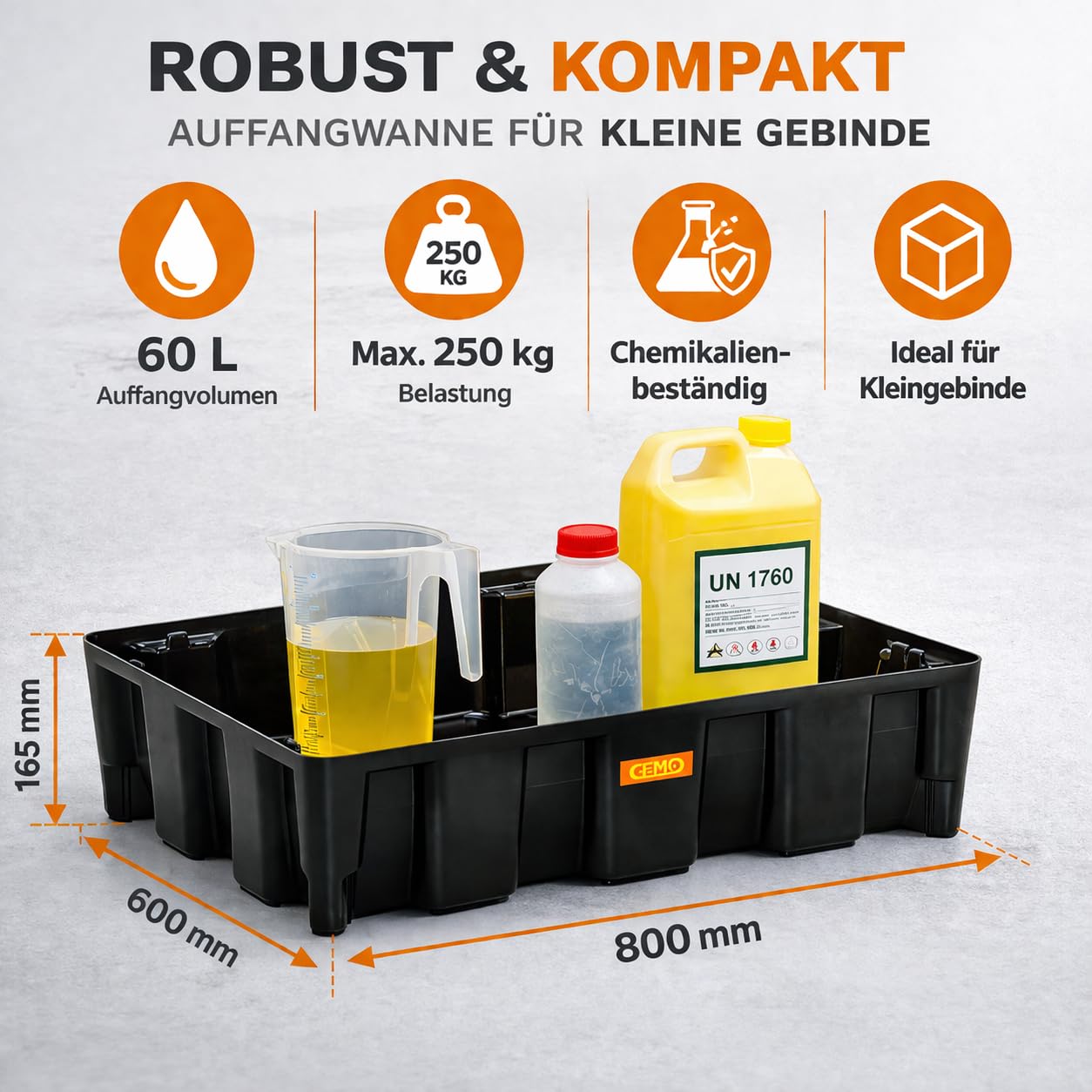 CEMO 10708 PE-Auffangwanne "60 HD", schwarz, 60 L