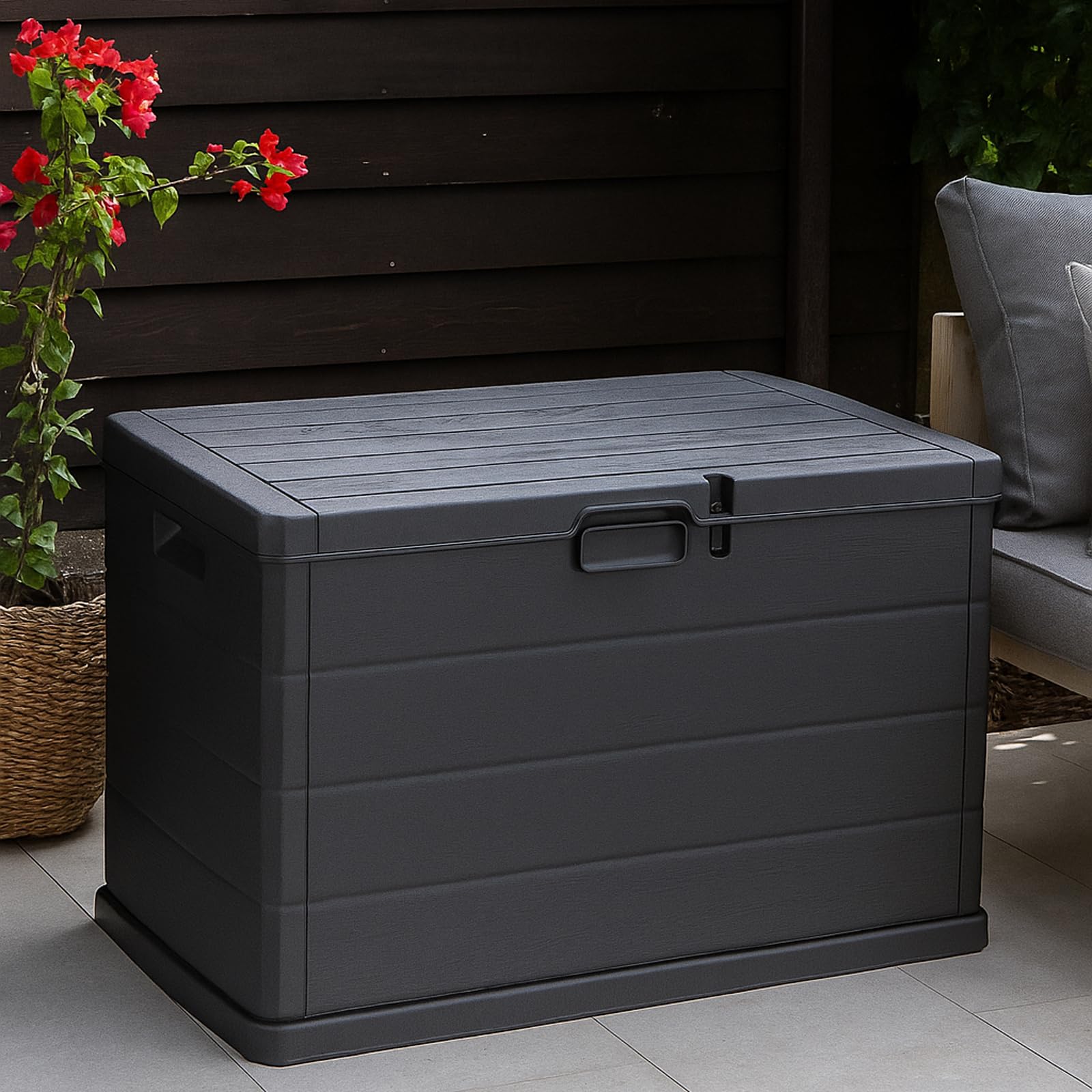 URBNLIVING 200L Large Lockable Garden Storage Box - Outdoor Chest for Cushions, Tools, Toys - Polypropylene Build, Ventilated Design, Built-in Handles, Easy Assembly, Durable & Space-Saving — view 8