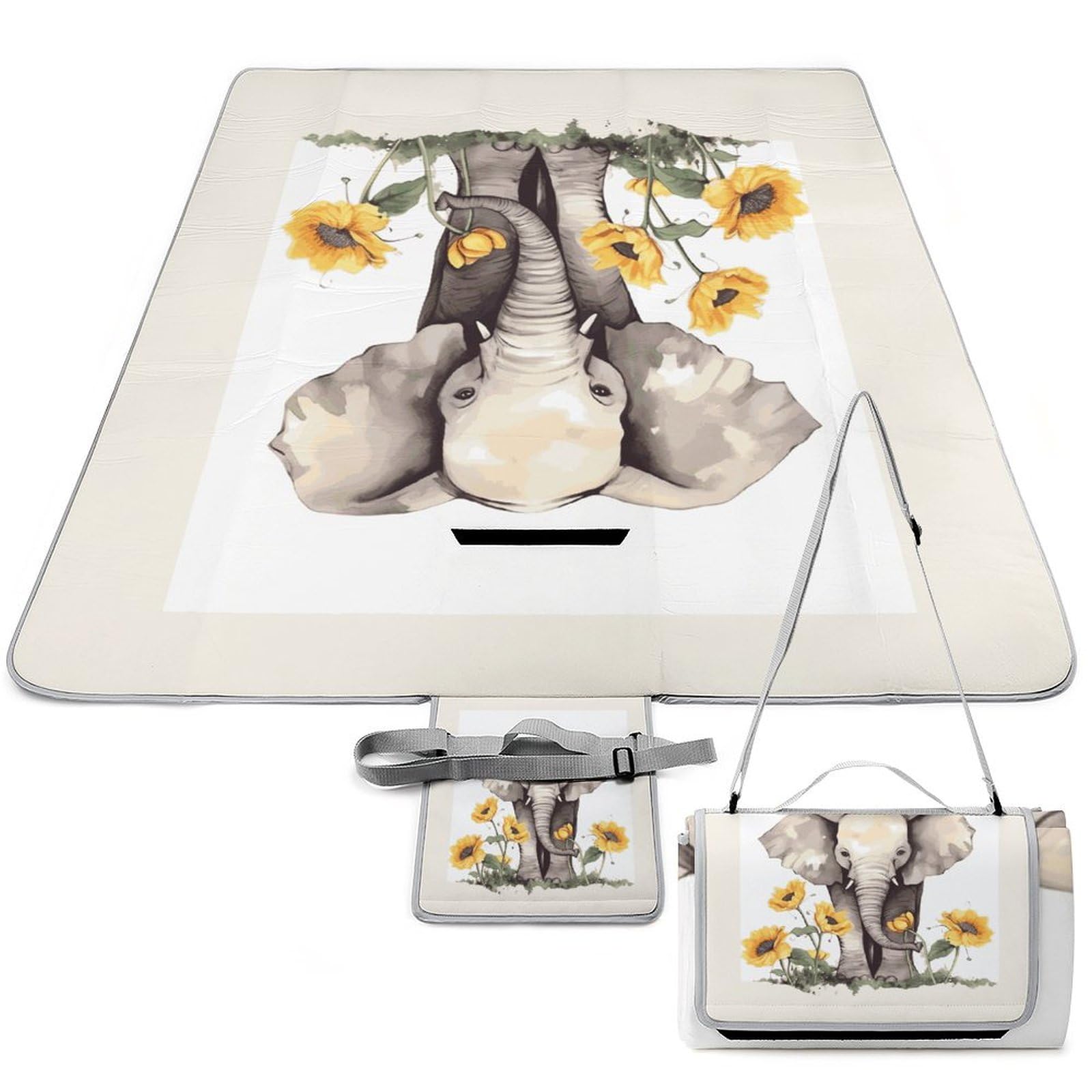 Couverture de pique-nique éléphant et tournesol tapis d'extérieur imperméable lavable