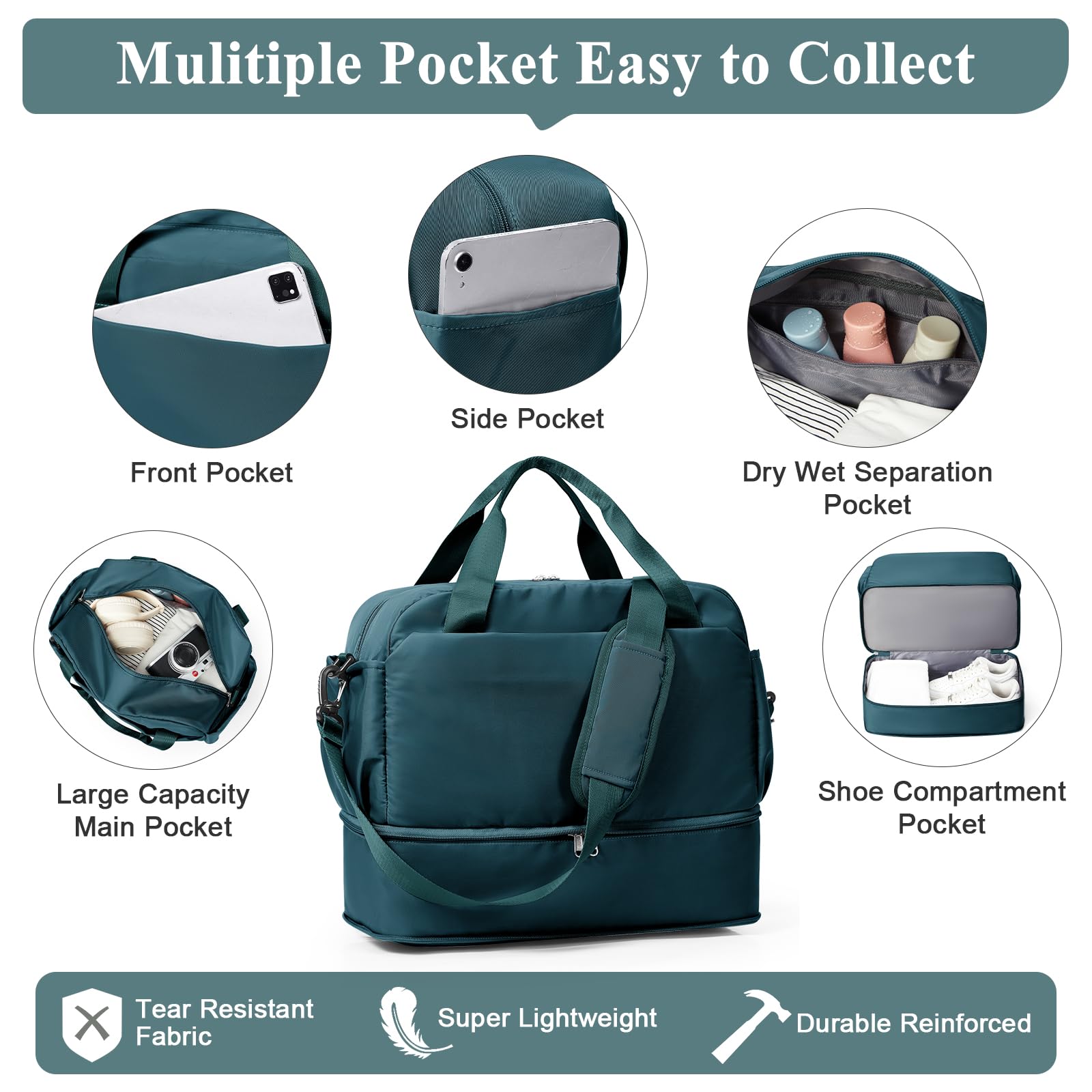 SEAFEW Borsone da Viaggio,Bagaglio a Mano 40x30x20 Ryanair Borsa da Viaggio con Scomparto per le Scarpe,Borsa da Cabina Ryanair Borsa Sportiva Borsone da Palestra Borsa da Weekend,C04-Blu pavone