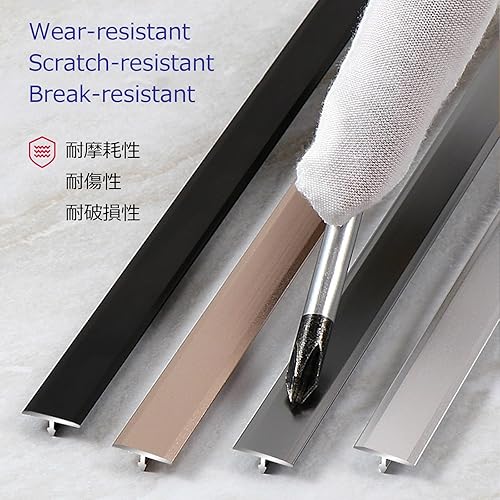 Miniatura 4 de Tiras de transición de piso de moldura en T de aluminio, negro, blanco, gris, dorado, 15, 20, 33, 1.575 in de ancho, borde de puerta para suelos
