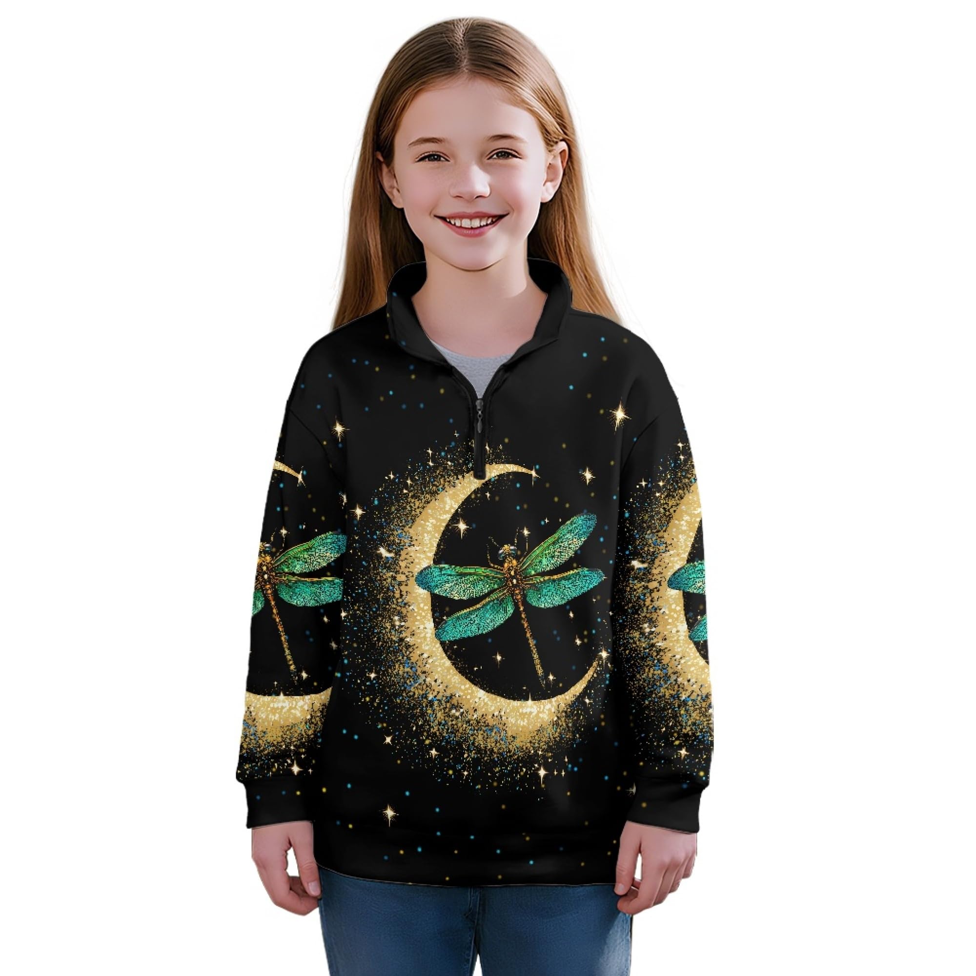 AmzPrint Half Zip Pullover Jackets Girls Long Sleeve Warm Pullover Back To School Running Oversized Hoodie For Big Girls