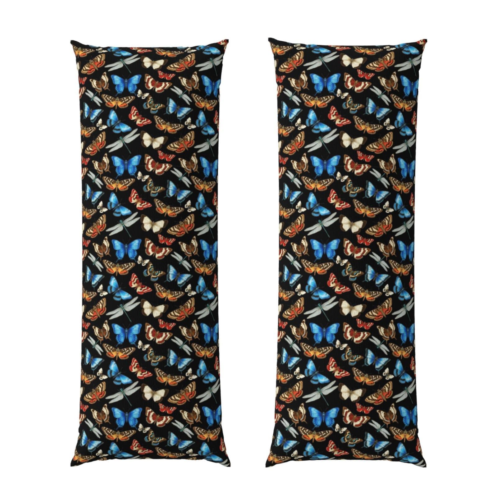 Body Pillow Cover 20x60 Moth Bee Butterfly Pattern, Soft Velvet Long Pillowcase with Hidden Zipper, Cozyffy Rectangular Case for Bed Sofa Decor