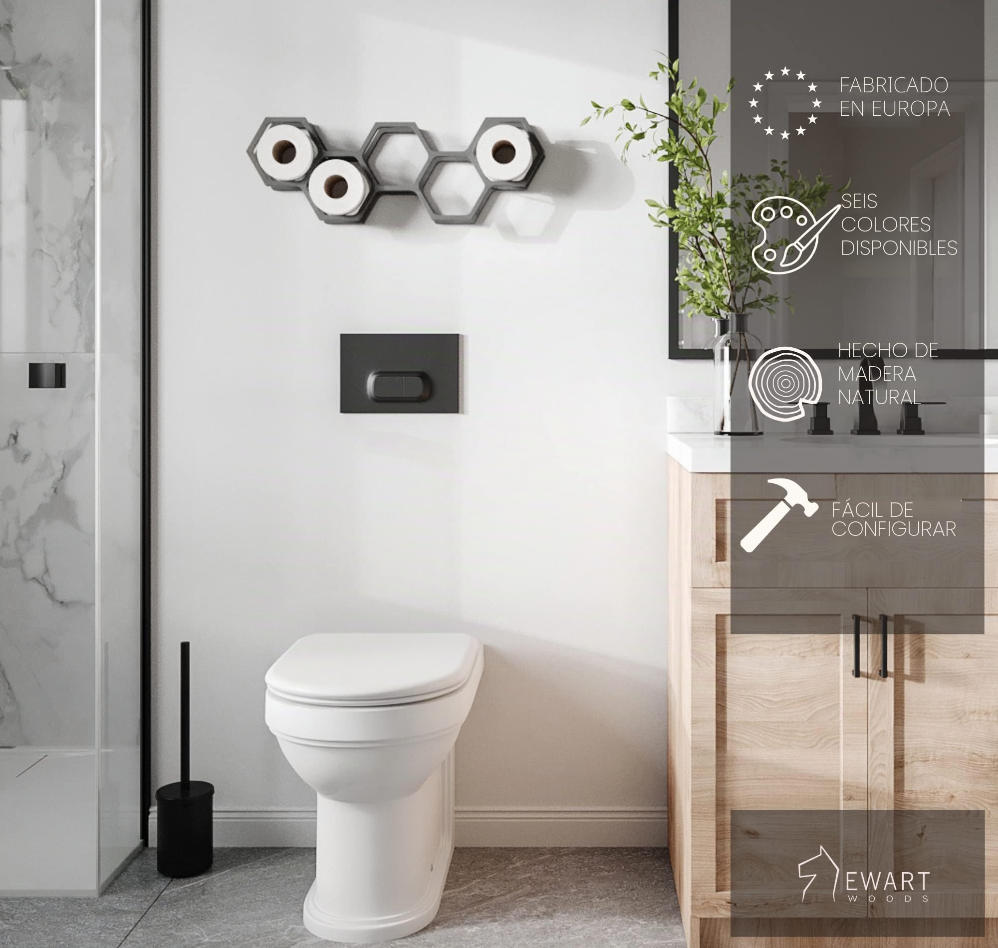 Soporte de Papel higiénico Estante de baño Decoración de baño Estante de Papel higiénico Soporte de Madera para Panal de Papel (Negro)