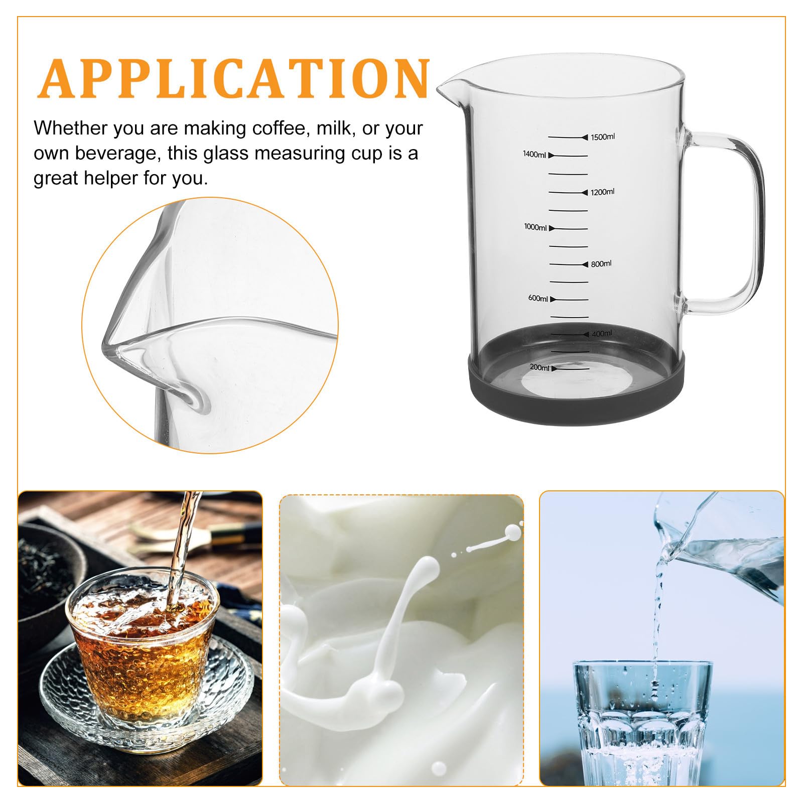 3 Stück Glas Messbecher 1500ml mit Griff und Ausgießer