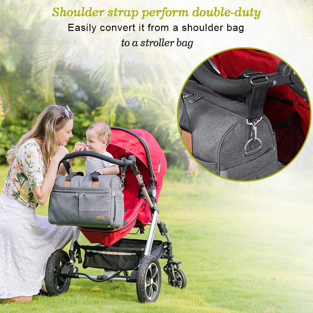 RUVALINO Grand sac à langer de voyage Weekender pour maman et papa, sac transformable, pour garçons et filles, avec matelas à langer, compartiments isothermes pour bouteilles et fixation à la