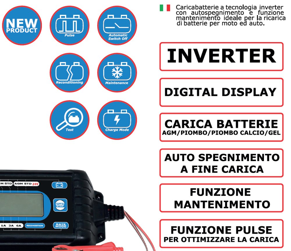 Cargador Coche Moto Inverter 12 – 24 V sábana Bajera con Esquinas Automatic 20 separación Mantenimiento Pulso