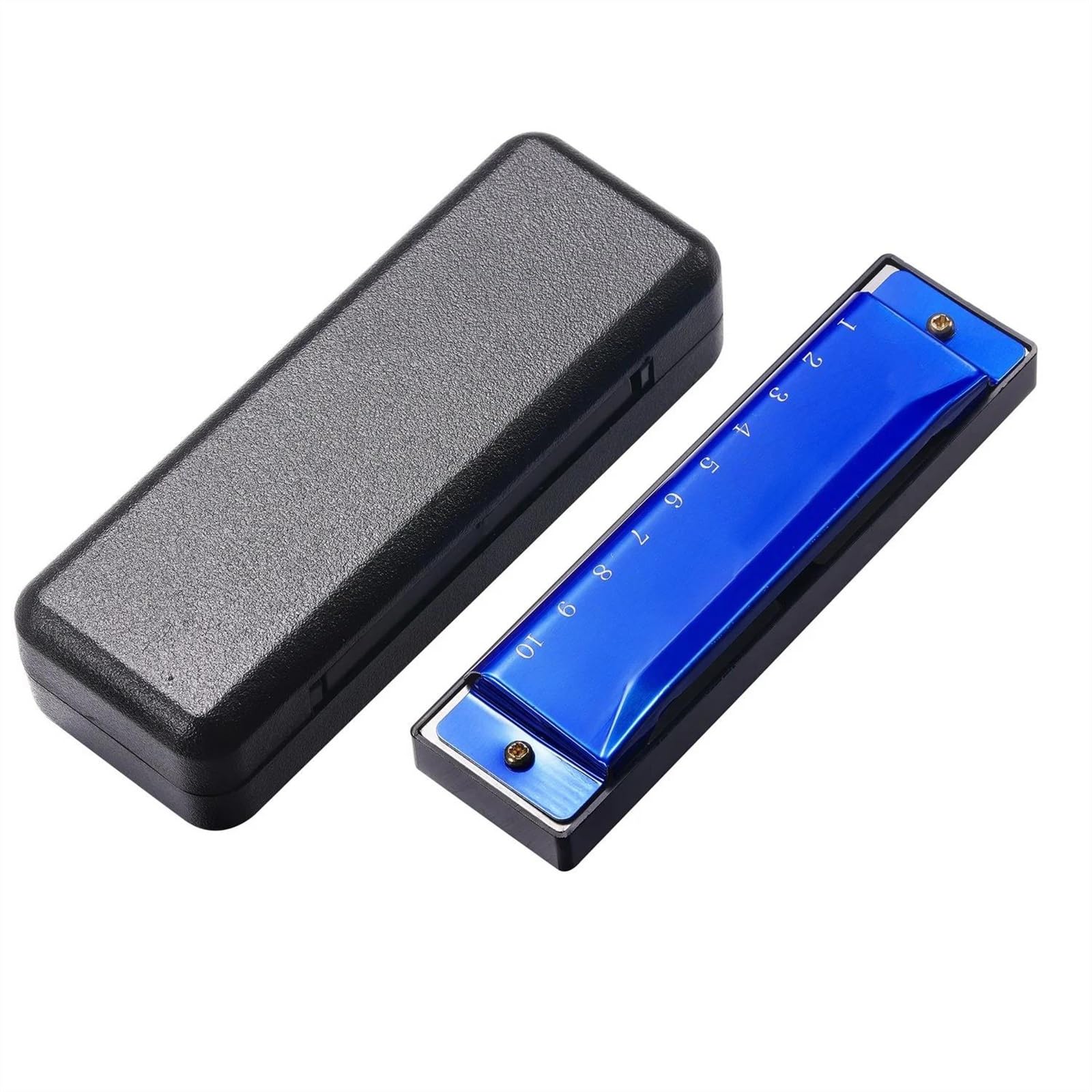 Strumento armonica blues a 10 fori con chiave C con custodia adatta per i principianti Armonica Per Principianti (Color : Blue)