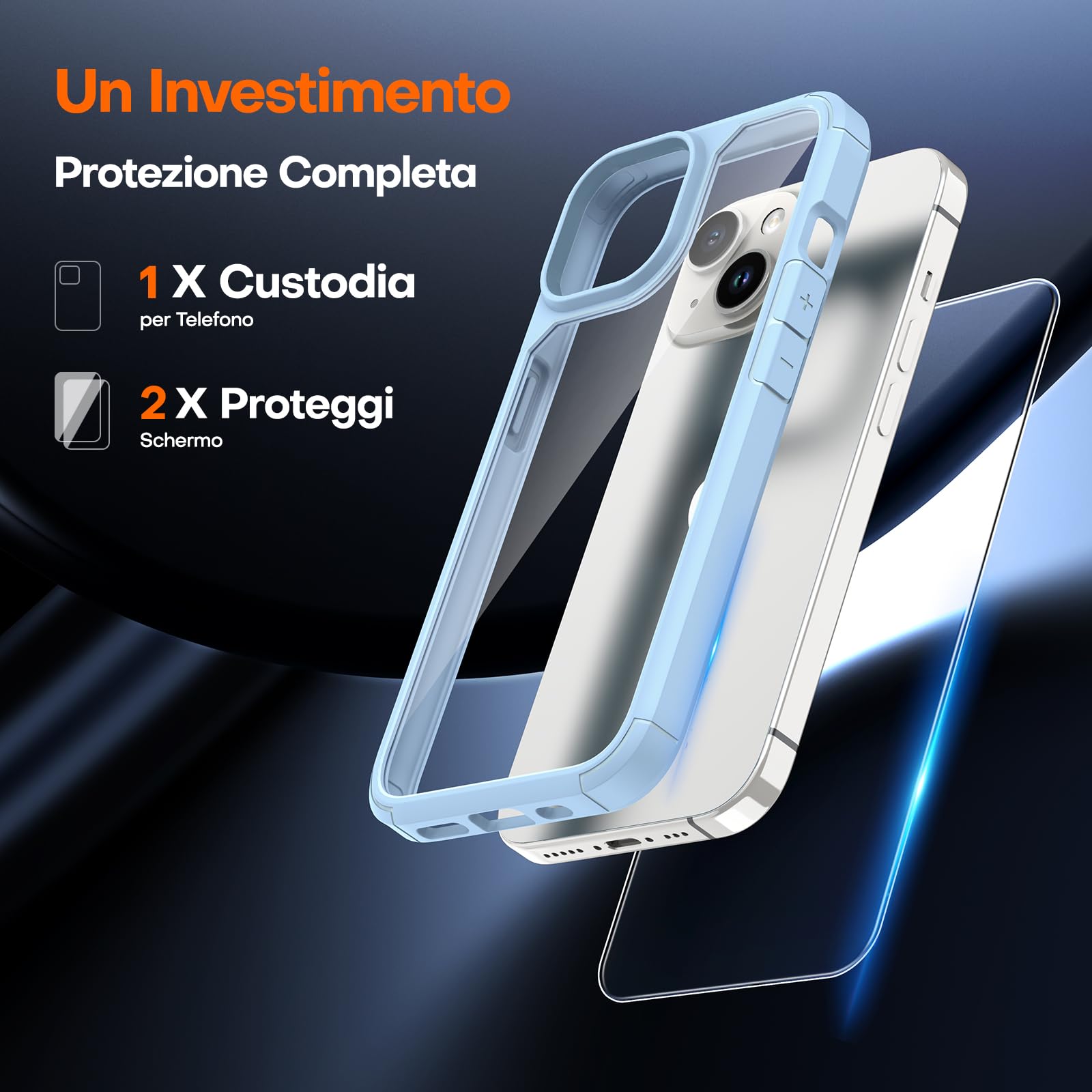 TAURI Cover iPhone 15 Plus, [3 in 1] 1 Custodia [Anti-Yellow] con 2 Pellicole Vetro Temperato, [Compatibile con Magsafe] Custodia Antiurto con Copertura a 360 Gradi - Blu