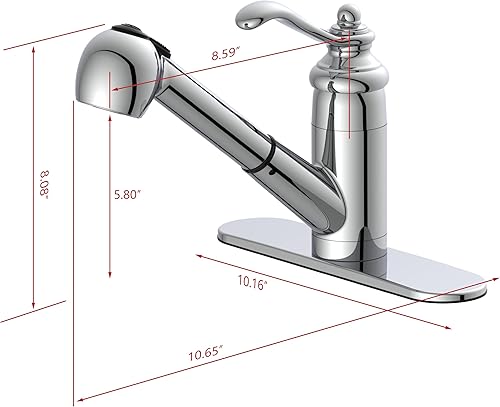 Miniatura 6 de Grifo para fregadero de cocina con rociador extraíble, adaptado a un solo orificio con placa de cubierta de 3 agujeros, líneas de suministro de agua