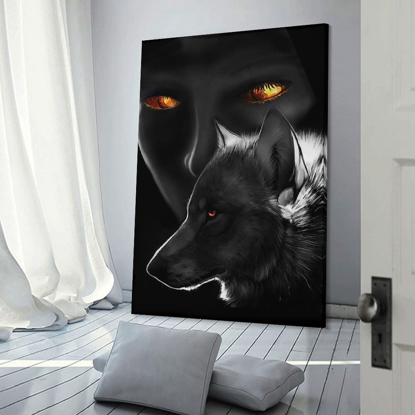 Junmoney Canvas Wall Picture Wolf Intensity, 16x24inch(40x60cm), for Home Lounge, Bedroom Or Reading Nook, A Home Accent with Warm Character