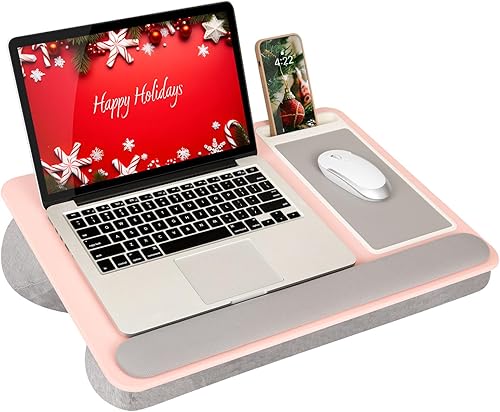 Miniatura 12 de LAPGEAR - Escritorio de regazo para oficina en casa con repisa para dispositivos, alfombrilla de mouse y soporte para teléfono, carbón plateado, se