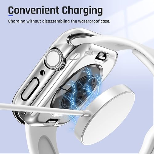 Miniatura 7 de Goton Funda impermeable 2 en 1 para Apple Watch Series 8 y Series 7 de 1.772in, protector de pantalla de vidrio 360, parachoques duro de